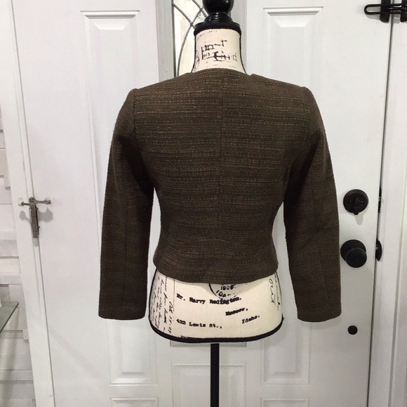 🆕H&M Olive Tweed Zip Front Top Blazer Long Sleeves Size S P2P 17” - Picture 9 of 12